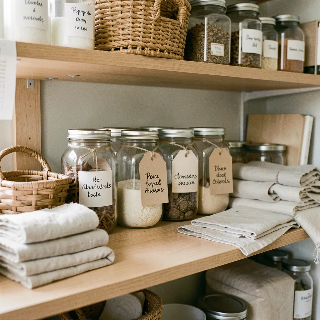 Organized pantry with labeled containers