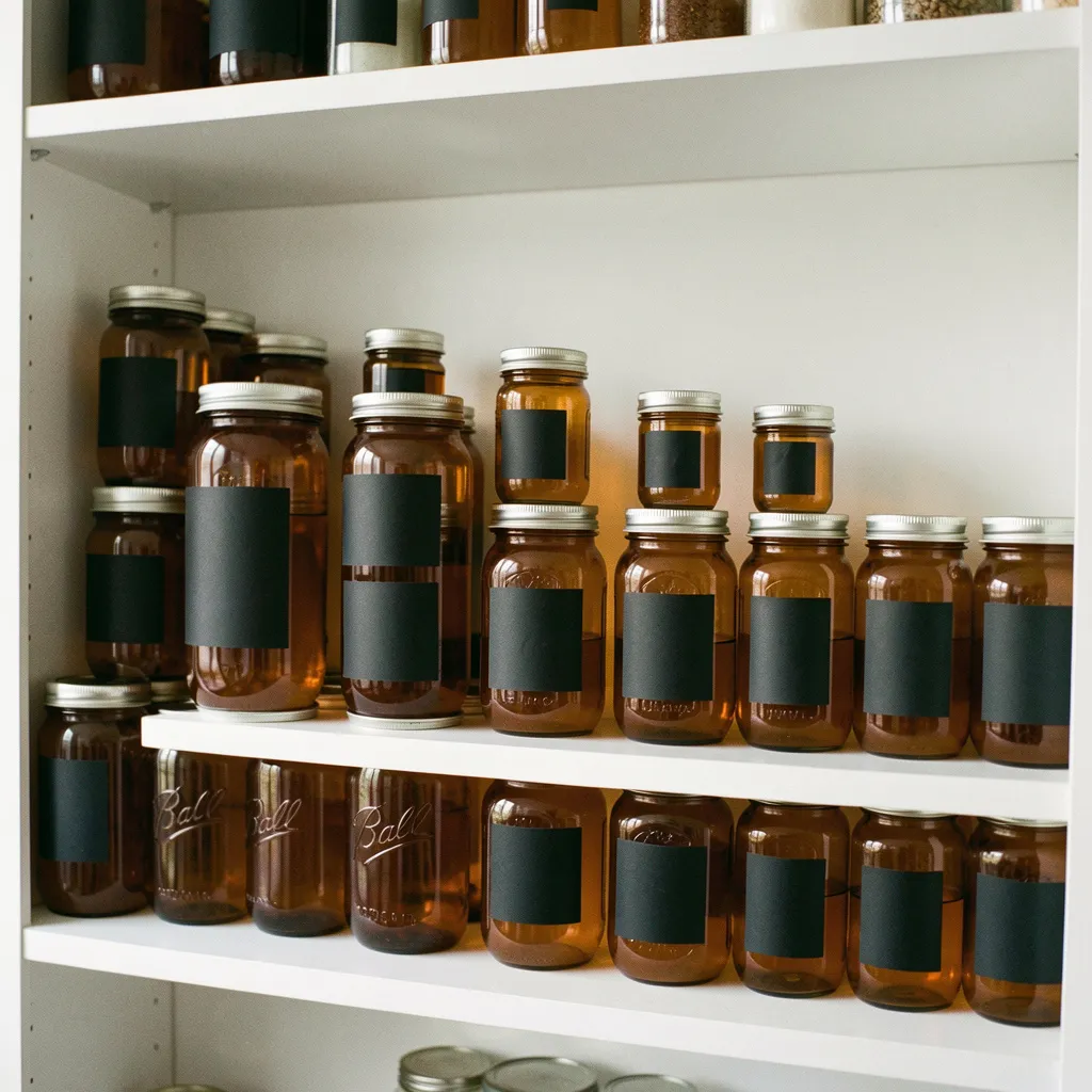 Amber mason jars arranged uniformly